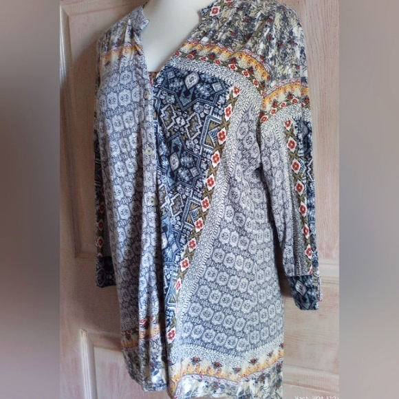 Parsley & Sage Floral abstract casual button down tunic hi low size large - Picture 2 of 8